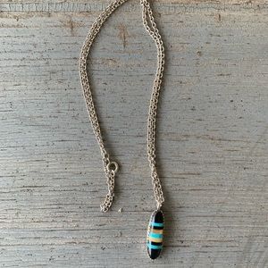 Sterling Silver Necklace with Inlaid Turquoise, Mother-of-Pearl, and Black Onyx